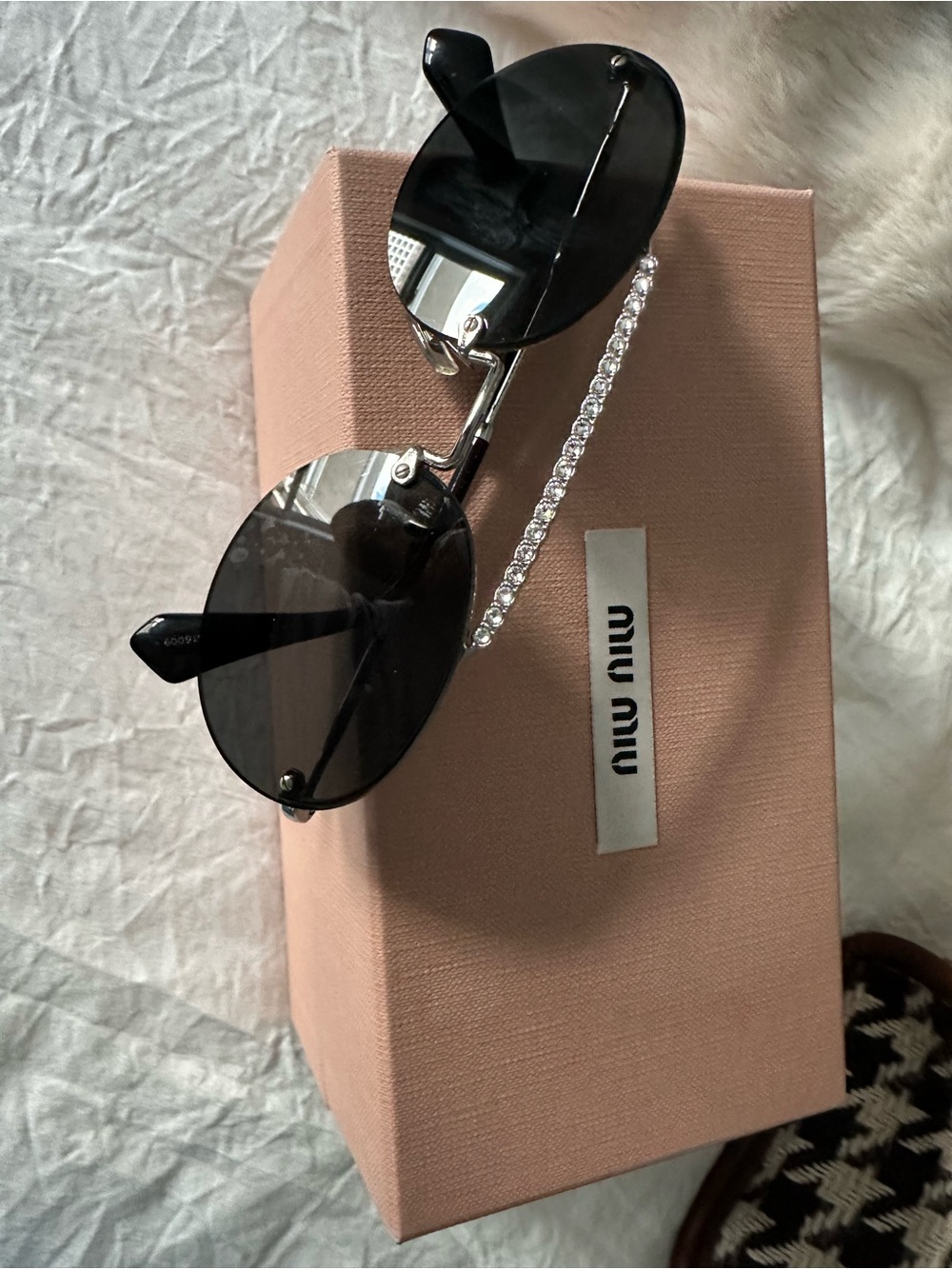 Miu Miu Black Oval Sunglasses with Crystal-Trim Bridge - Picture 2 of 3